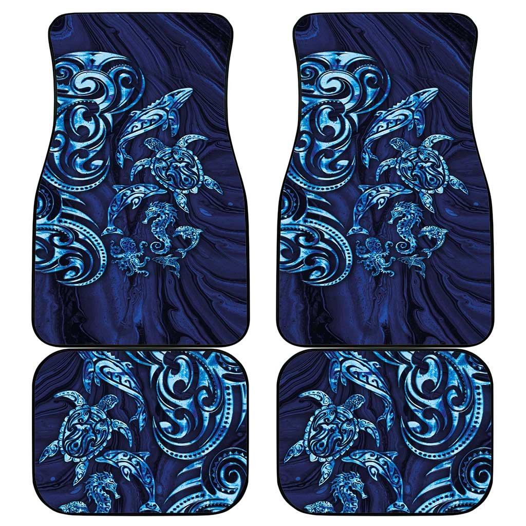 New Zealand Connecting with Seas Car Mats Maori Tribal and Sea Animals Tattoo - Sea Texture Glass Style LT03 - Polynesian Pride