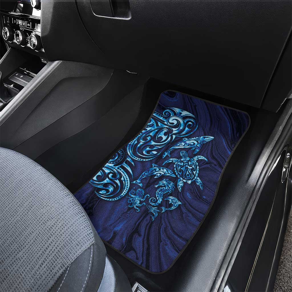 New Zealand Connecting with Seas Car Mats Maori Tribal and Sea Animals Tattoo - Sea Texture Glass Style LT03 - Polynesian Pride