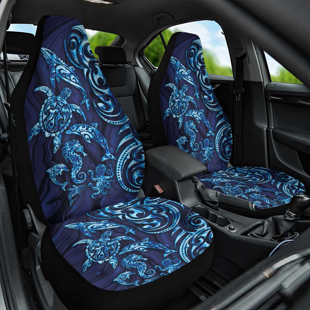 New Zealand Connecting with Seas Car Seat Cover Maori Tribal and Sea Animals Tattoo - Sea Texture Glass Style LT03 One Size Navy - Polynesian Pride