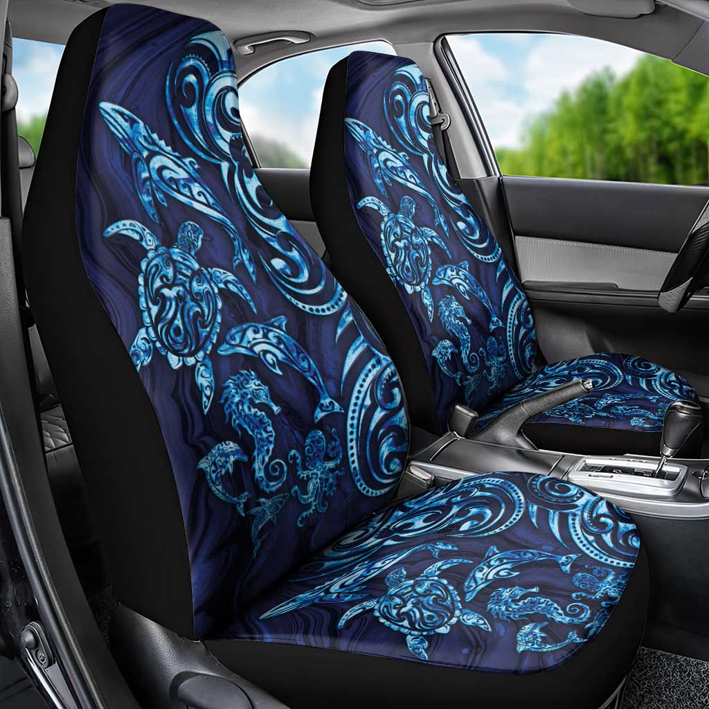 New Zealand Connecting with Seas Car Seat Cover Maori Tribal and Sea Animals Tattoo - Sea Texture Glass Style LT03 - Polynesian Pride
