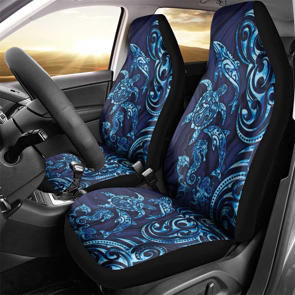 New Zealand Connecting with Seas Car Seat Cover Maori Tribal and Sea Animals Tattoo - Sea Texture Glass Style LT03 - Polynesian Pride