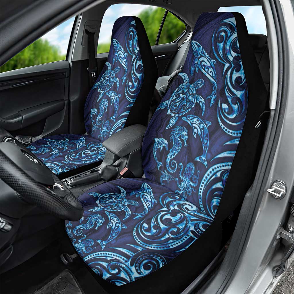 New Zealand Connecting with Seas Car Seat Cover Maori Tribal and Sea Animals Tattoo - Sea Texture Glass Style LT03 - Polynesian Pride
