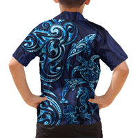 New Zealand Connecting with Seas Family Matching Long Sleeve Bodycon Dress and Hawaiian Shirt Maori Tribal and Sea Animals Tattoo - Sea Texture Glass Style LT03 - Polynesian Pride
