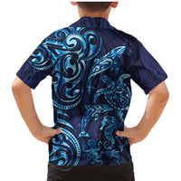 New Zealand Connecting with Seas Family Matching Mermaid Dress and Hawaiian Shirt Maori Tribal and Sea Animals Tattoo - Sea Texture Glass Style LT03 - Polynesian Pride