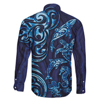 New Zealand Connecting with Seas Family Matching Off Shoulder Short Dress and Hawaiian Shirt Maori Tribal and Sea Animals Tattoo - Sea Texture Glass Style LT03 - Polynesian Pride