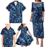 New Zealand Connecting with Seas Family Matching Puletasi and Hawaiian Shirt Maori Tribal and Sea Animals Tattoo - Sea Texture Glass Style LT03 - Polynesian Pride