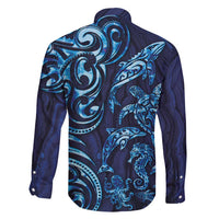 New Zealand Connecting with Seas Family Matching Short Sleeve Bodycon Dress and Hawaiian Shirt Maori Tribal and Sea Animals Tattoo - Sea Texture Glass Style LT03 - Polynesian Pride