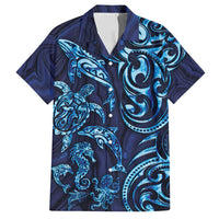 New Zealand Connecting with Seas Family Matching Summer Maxi Dress and Hawaiian Shirt Maori Tribal and Sea Animals Tattoo - Sea Texture Glass Style LT03 Dad's Shirt - Short Sleeve Navy - Polynesian Pride