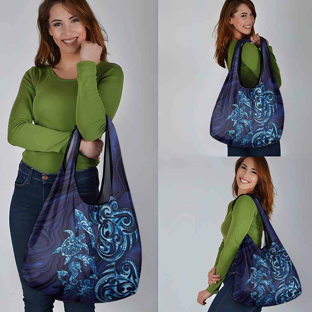 New Zealand Connecting with Seas Grocery Bag Maori Tribal and Sea Animals Tattoo - Sea Texture Glass Style LT03 - Polynesian Pride