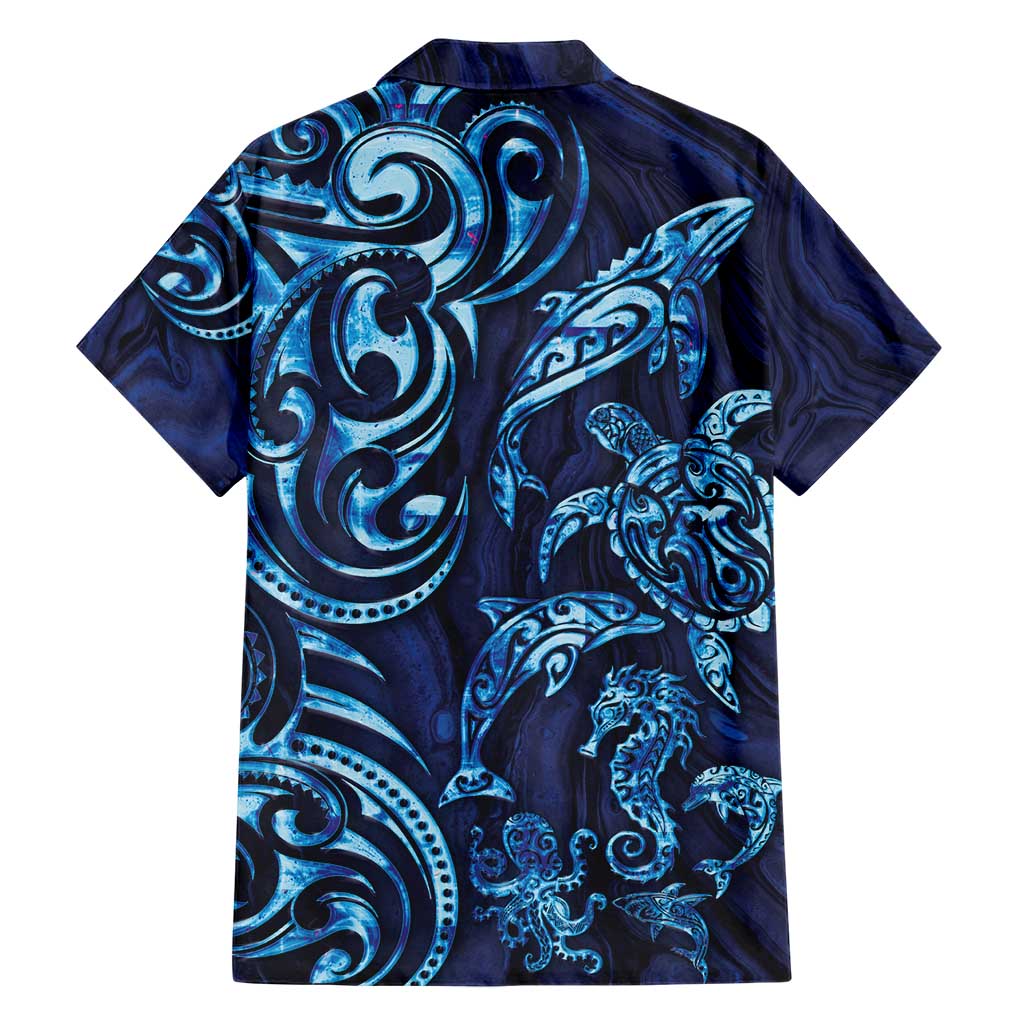 New Zealand Connecting with Seas Hawaiian Shirt Maori Tribal and Sea Animals Tattoo - Sea Texture Glass Style LT03 - Polynesian Pride