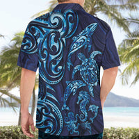 New Zealand Connecting with Seas Hawaiian Shirt Maori Tribal and Sea Animals Tattoo - Sea Texture Glass Style LT03 - Polynesian Pride