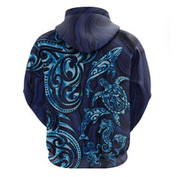 New Zealand Connecting with Seas Hoodie Maori Tribal and Sea Animals Tattoo - Sea Texture Glass Style LT03 - Polynesian Pride