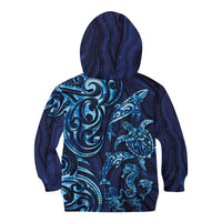 New Zealand Connecting with Seas Kid Hoodie Maori Tribal and Sea Animals Tattoo - Sea Texture Glass Style LT03 - Polynesian Pride