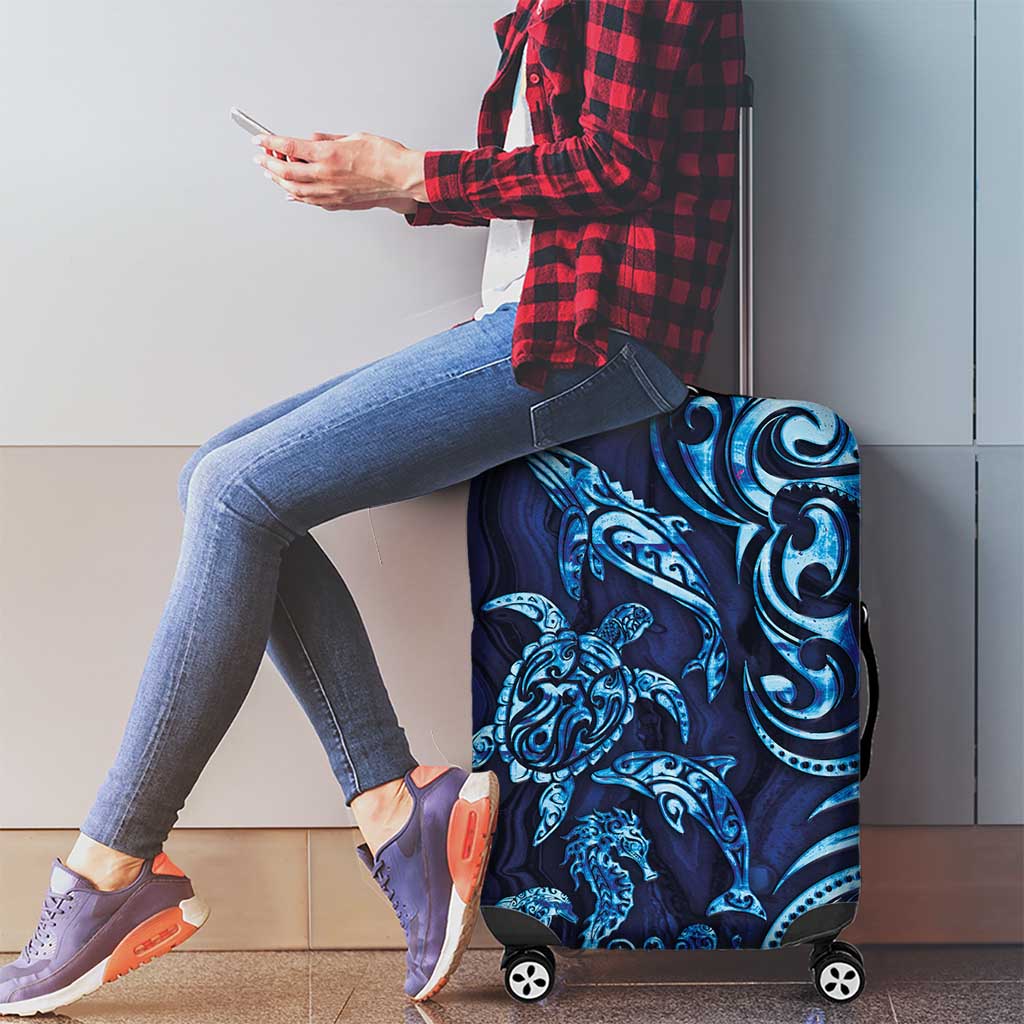 New Zealand Connecting with Seas Luggage Cover Maori Tribal and Sea Animals Tattoo - Sea Texture Glass Style LT03 - Polynesian Pride