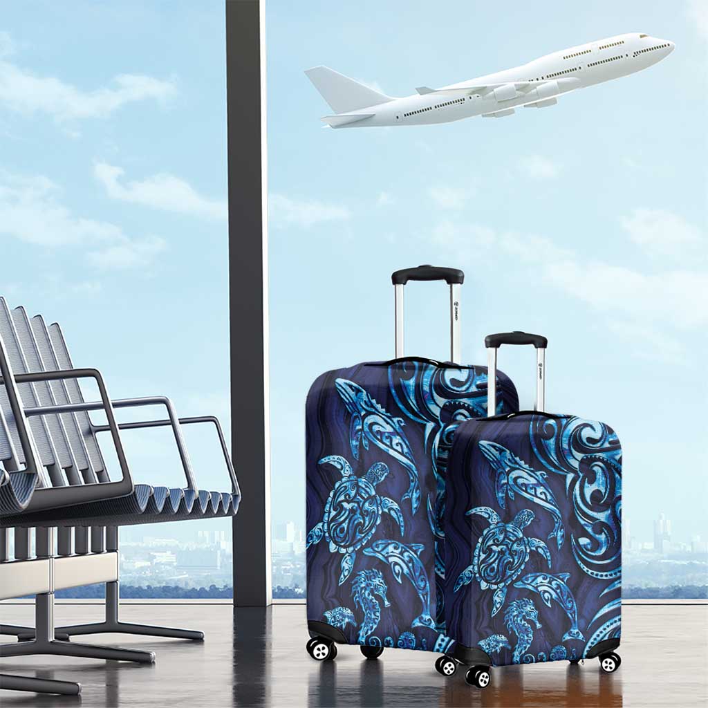 New Zealand Connecting with Seas Luggage Cover Maori Tribal and Sea Animals Tattoo - Sea Texture Glass Style LT03 - Polynesian Pride