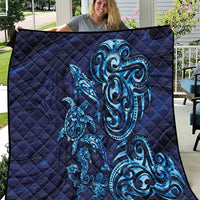 New Zealand Connecting with Seas Quilt Maori Tribal and Sea Animals Tattoo - Sea Texture Glass Style LT03 Navy - Polynesian Pride
