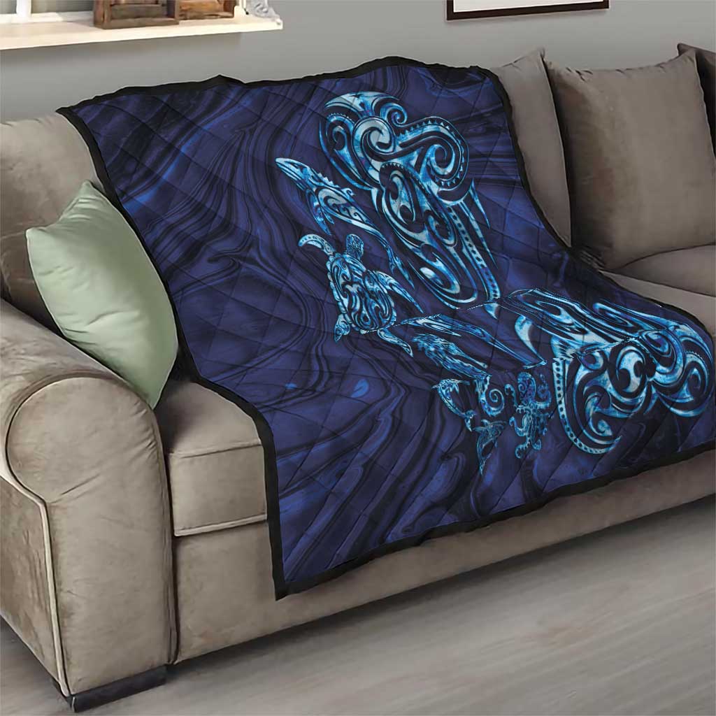 New Zealand Connecting with Seas Quilt Maori Tribal and Sea Animals Tattoo - Sea Texture Glass Style LT03 - Polynesian Pride