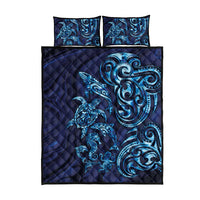 New Zealand Connecting with Seas Quilt Bed Set Maori Tribal and Sea Animals Tattoo - Sea Texture Glass Style LT03 - Polynesian Pride