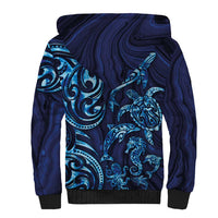 New Zealand Connecting with Seas Sherpa Hoodie Maori Tribal and Sea Animals Tattoo - Sea Texture Glass Style LT03 - Polynesian Pride