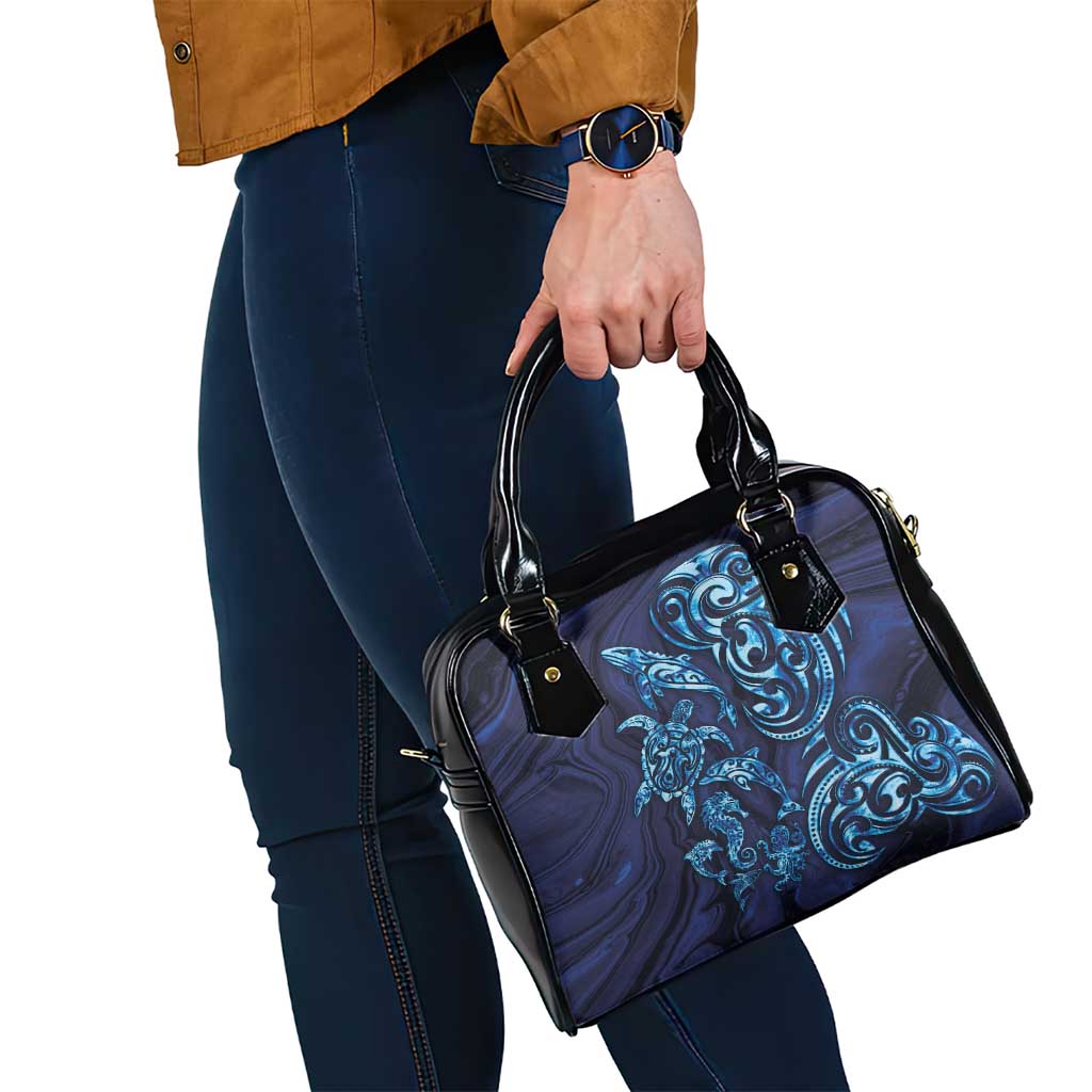 New Zealand Connecting with Seas Shoulder Handbag Maori Tribal and Sea Animals Tattoo - Sea Texture Glass Style LT03 - Polynesian Pride