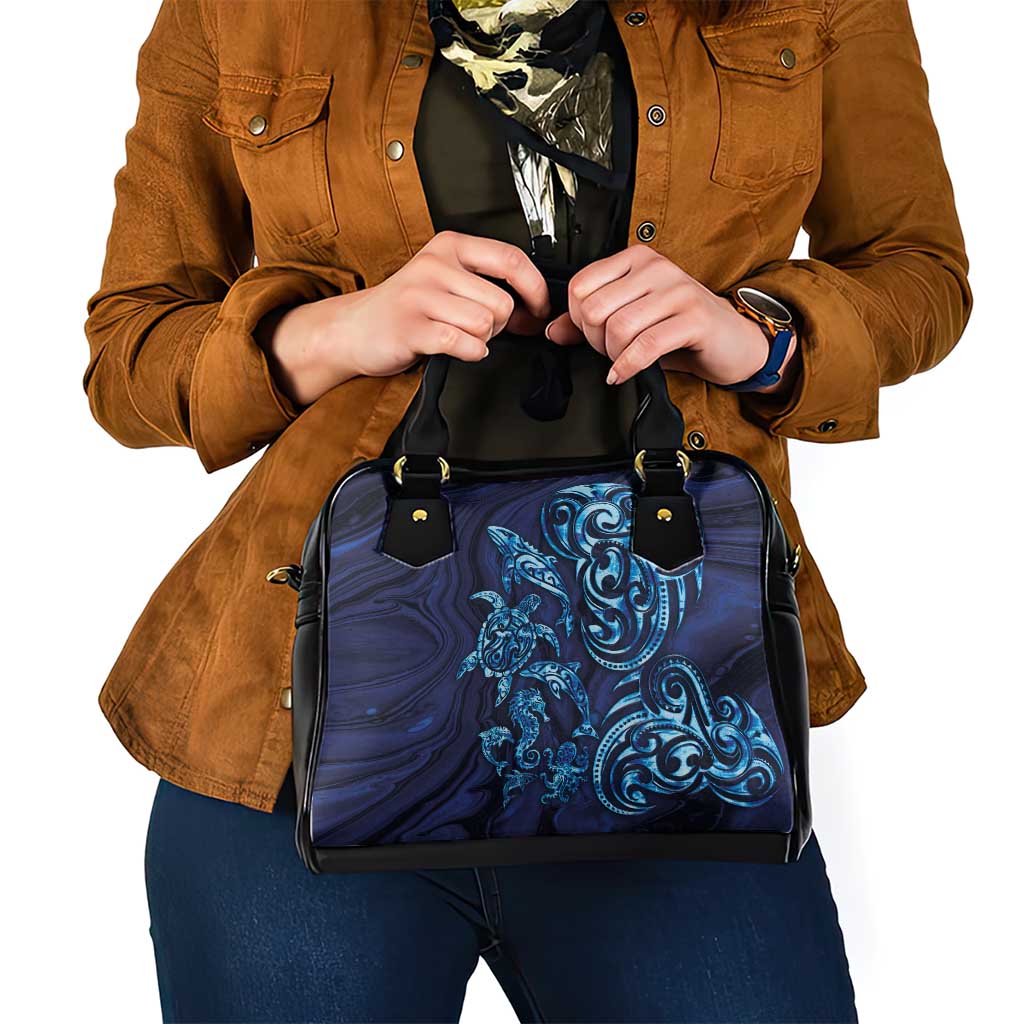New Zealand Connecting with Seas Shoulder Handbag Maori Tribal and Sea Animals Tattoo - Sea Texture Glass Style LT03 - Polynesian Pride