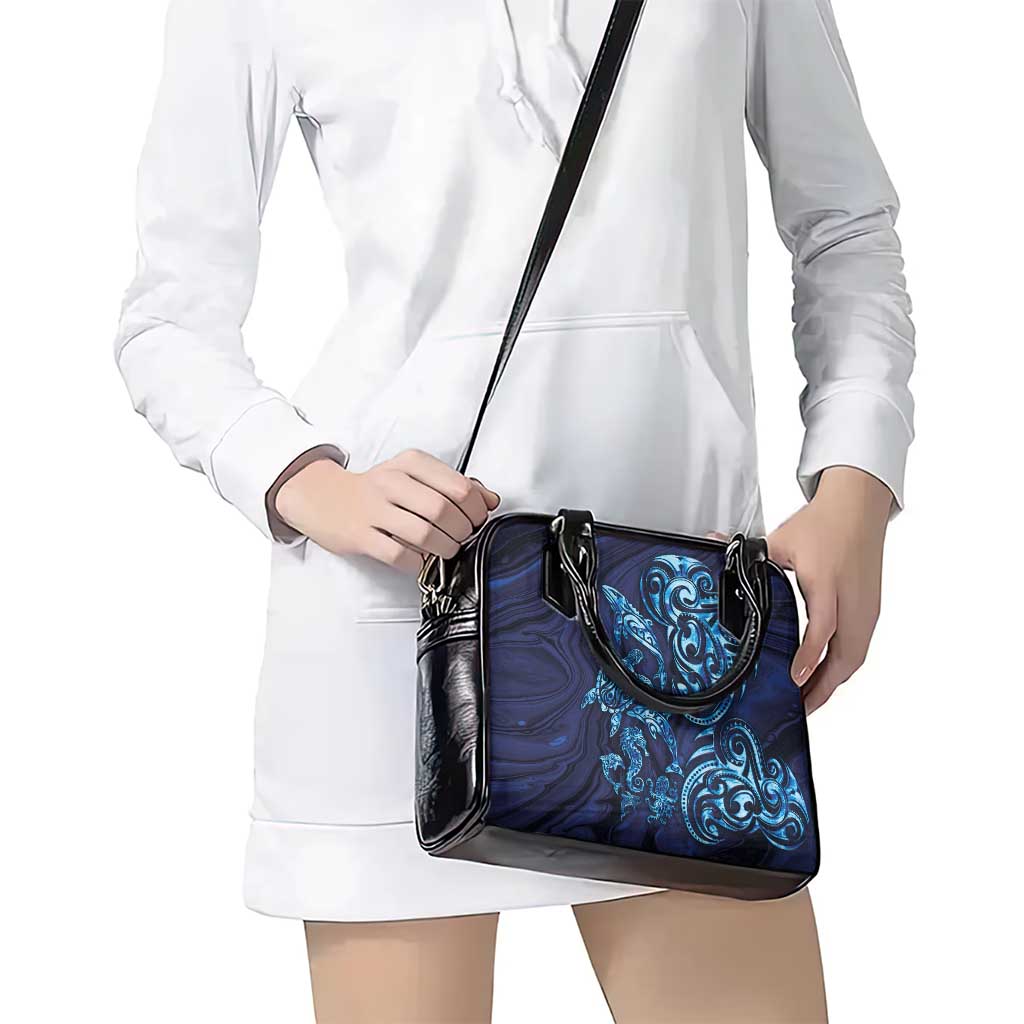 New Zealand Connecting with Seas Shoulder Handbag Maori Tribal and Sea Animals Tattoo - Sea Texture Glass Style LT03 - Polynesian Pride