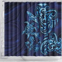 New Zealand Connecting with Seas Shower Curtain Maori Tribal and Sea Animals Tattoo - Sea Texture Glass Style LT03 - Polynesian Pride