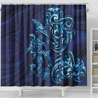 New Zealand Connecting with Seas Shower Curtain Maori Tribal and Sea Animals Tattoo - Sea Texture Glass Style LT03 - Polynesian Pride