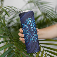 New Zealand Connecting with Seas Skinny Tumbler Maori Tribal and Sea Animals Tattoo - Sea Texture Glass Style LT03 - Polynesian Pride