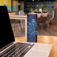 New Zealand Connecting with Seas Skinny Tumbler Maori Tribal and Sea Animals Tattoo - Sea Texture Glass Style LT03 - Polynesian Pride