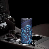 New Zealand Connecting with Seas Skinny Tumbler Maori Tribal and Sea Animals Tattoo - Sea Texture Glass Style LT03 - Polynesian Pride