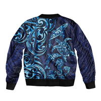 New Zealand Connecting with Seas Sleeve Zip Bomber Jacket Maori Tribal and Sea Animals Tattoo - Sea Texture Glass Style LT03 - Polynesian Pride