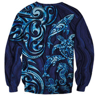 New Zealand Connecting with Seas Sweatshirt Maori Tribal and Sea Animals Tattoo - Sea Texture Glass Style LT03 - Polynesian Pride