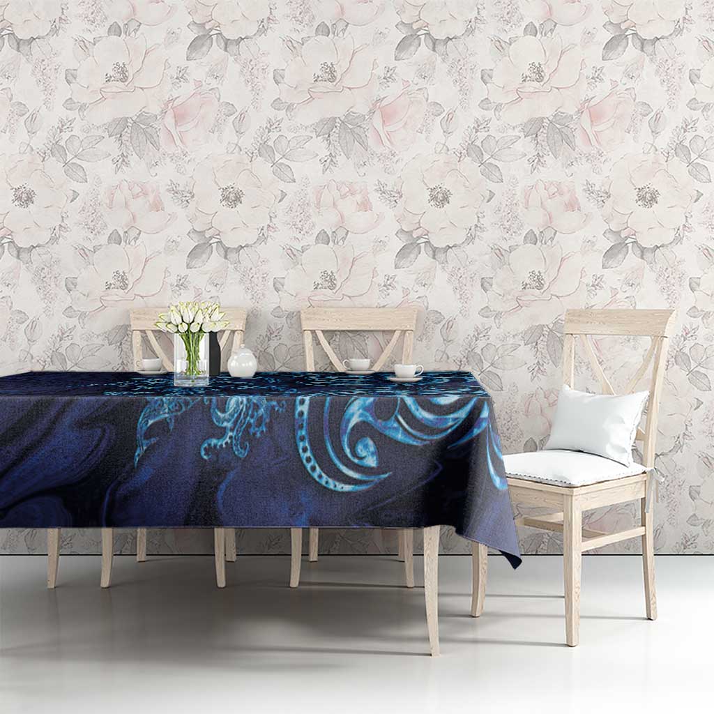 New Zealand Connecting with Seas Tablecloth Maori Tribal and Sea Animals Tattoo - Sea Texture Glass Style LT03 - Polynesian Pride