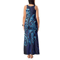 New Zealand Connecting with Seas Tank Maxi Dress Maori Tribal and Sea Animals Tattoo - Sea Texture Glass Style LT03 - Polynesian Pride