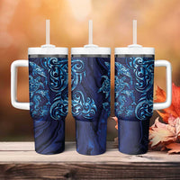 New Zealand Connecting with Seas Tumbler With Handle Maori Tribal and Sea Animals Tattoo - Sea Texture Glass Style LT03 - Polynesian Pride