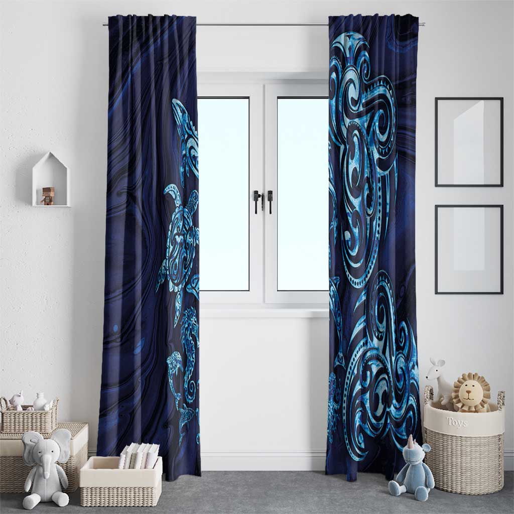 New Zealand Connecting with Seas Window Curtain Maori Tribal and Sea Animals Tattoo - Sea Texture Glass Style LT03 - Polynesian Pride