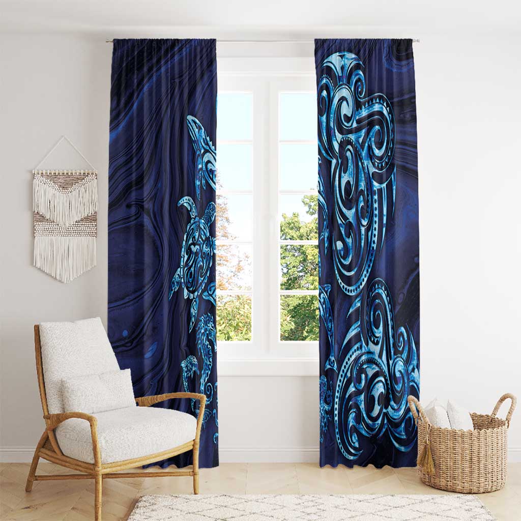 New Zealand Connecting with Seas Window Curtain Maori Tribal and Sea Animals Tattoo - Sea Texture Glass Style LT03 - Polynesian Pride