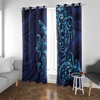 New Zealand Connecting with Seas Window Curtain Maori Tribal and Sea Animals Tattoo - Sea Texture Glass Style LT03 With Grommets Navy - Polynesian Pride