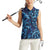 New Zealand Connecting with Seas Women Sleeveless Polo Shirt Maori Tribal and Sea Animals Tattoo - Sea Texture Glass Style