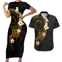 Polynesian Spiral Tribal Tattoo Couples Matching Short Sleeve Bodycon Dress and Hawaiian Shirt Golden Color LT03 Yellow - Polynesian Pride