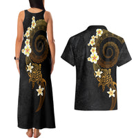Polynesian Spiral Tribal Tattoo Couples Matching Tank Maxi Dress and Hawaiian Shirt Golden Color LT03 - Polynesian Pride