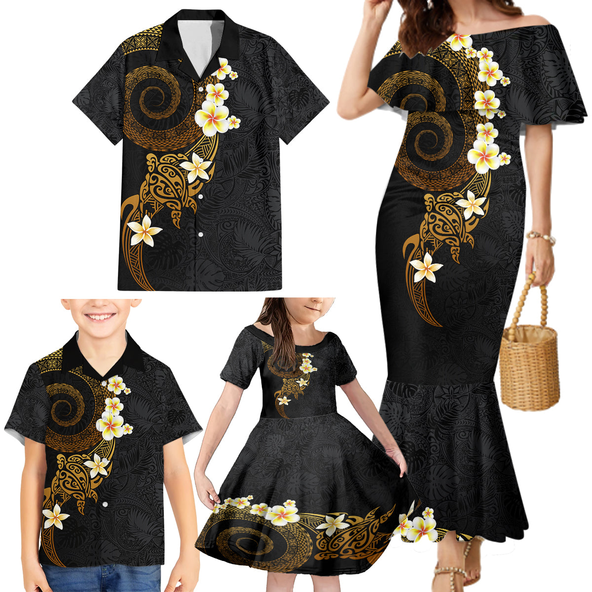 Polynesian Spiral Tribal Tattoo Family Matching Mermaid Dress and Hawaiian Shirt Golden Color LT03 - Polynesian Pride