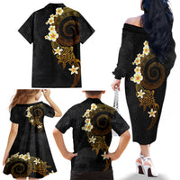 Polynesian Spiral Tribal Tattoo Family Matching Off The Shoulder Long Sleeve Dress and Hawaiian Shirt Golden Color LT03 - Polynesian Pride