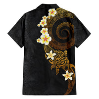 Polynesian Spiral Tribal Tattoo Family Matching Off The Shoulder Long Sleeve Dress and Hawaiian Shirt Golden Color LT03 - Polynesian Pride