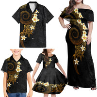 Polynesian Spiral Tribal Tattoo Family Matching Off Shoulder Maxi Dress and Hawaiian Shirt Golden Color LT03 - Polynesian Pride
