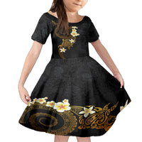 Polynesian Spiral Tribal Tattoo Family Matching Off Shoulder Short Dress and Hawaiian Shirt Golden Color LT03 Daughter's Dress Yellow - Polynesian Pride