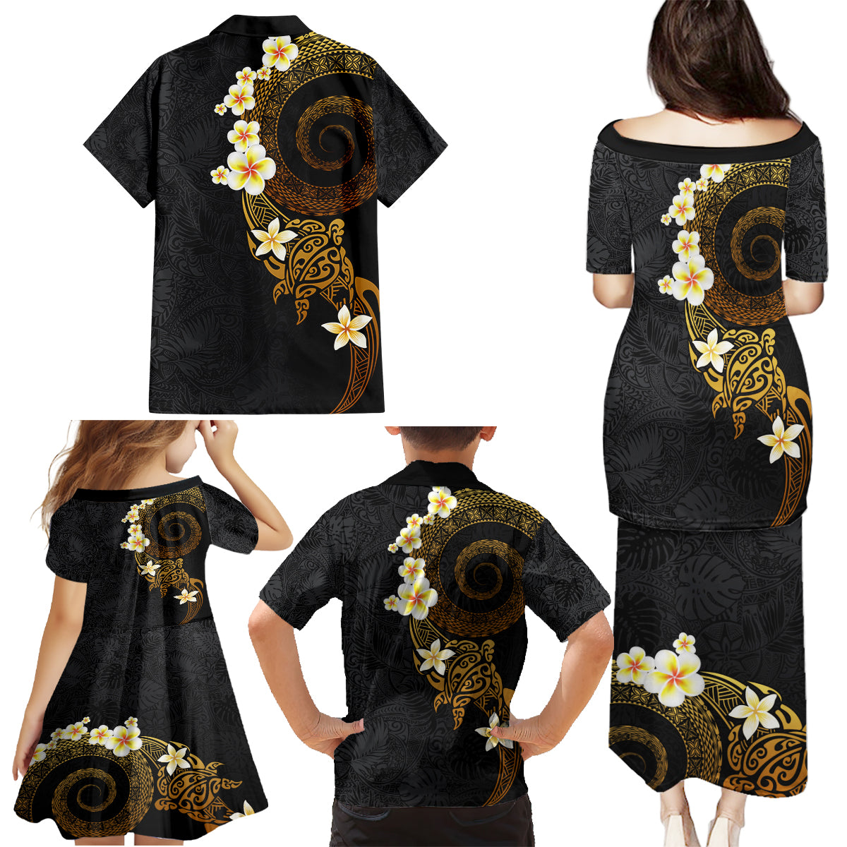 Polynesian Spiral Tribal Tattoo Family Matching Puletasi and Hawaiian Shirt Golden Color LT03 - Polynesian Pride