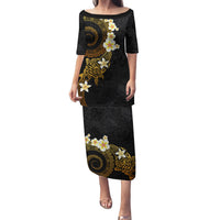 Polynesian Spiral Tribal Tattoo Family Matching Puletasi and Hawaiian Shirt Golden Color LT03 Mom's Dress Yellow - Polynesian Pride