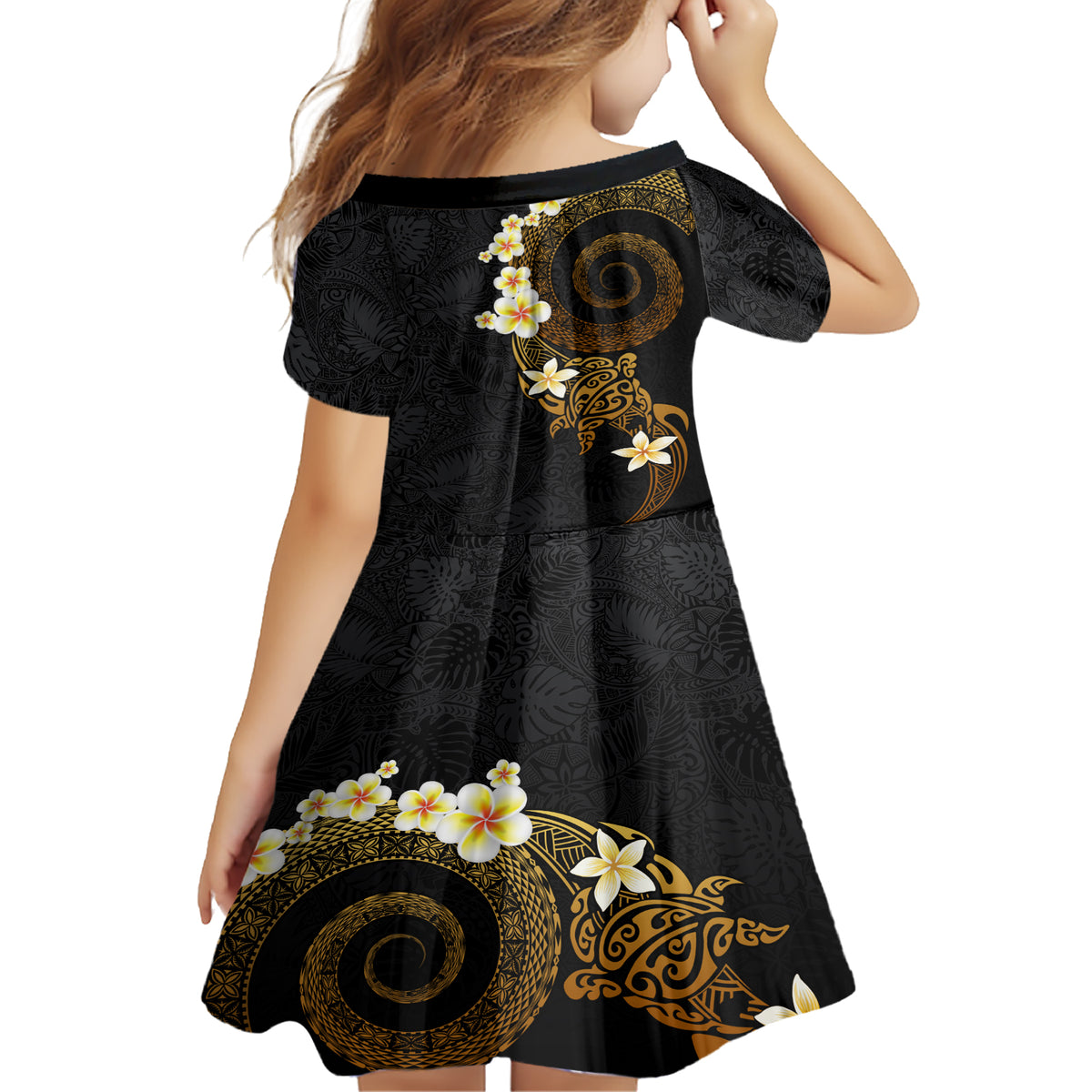 Polynesian Spiral Tribal Tattoo Family Matching Short Sleeve Bodycon Dress and Hawaiian Shirt Golden Color LT03 - Polynesian Pride